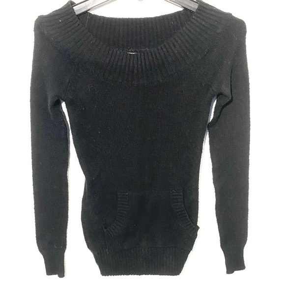OP Womans Petite Small Black Long Sleeve Sweater Ribbed Stretch Pockets Casual - Picture 9 of 12